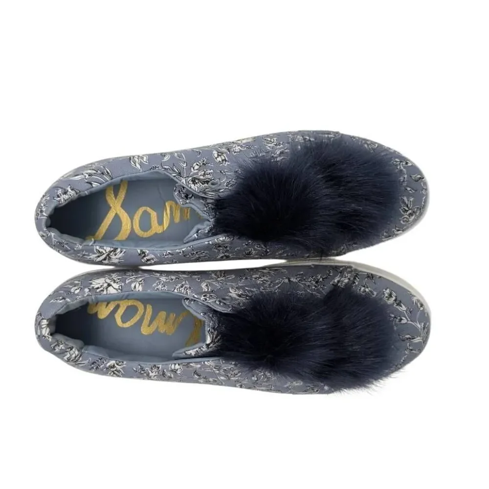 Sam Edelman 11 Blue Leya Pompom Sneaker Slip On Boho Maximal Floral EU 41 UK 9